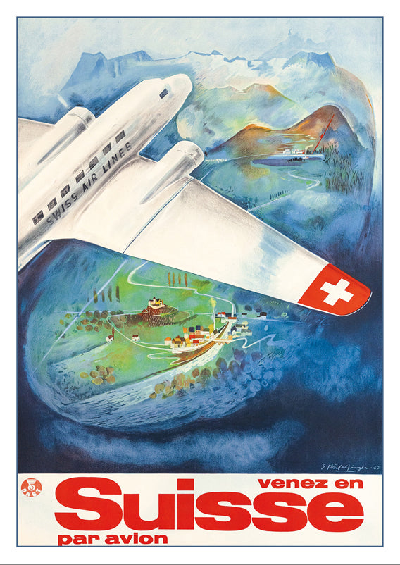 10756 - VENEZ EN SUISSE PAR AVION - Affiche d'Eugen Häfelfinger - 1937