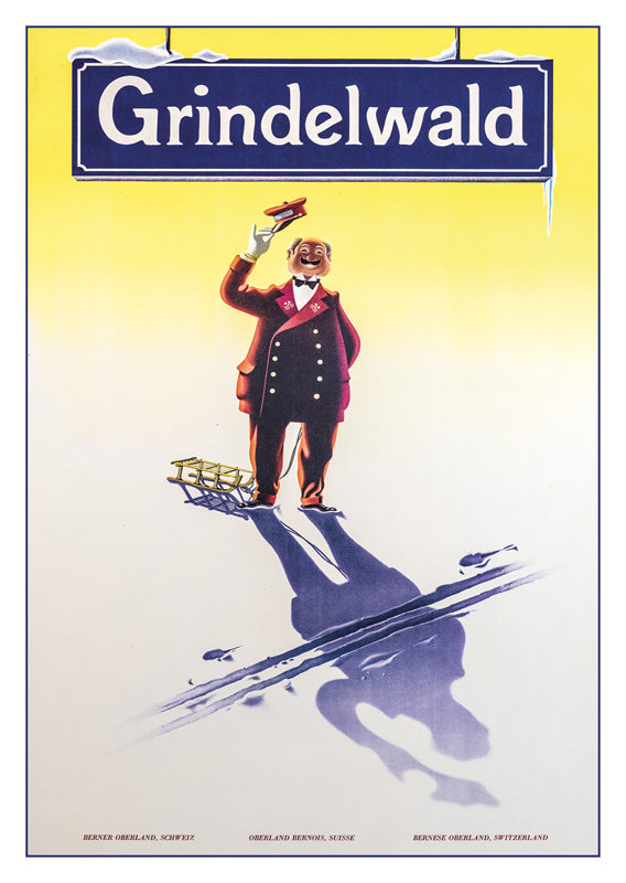 GRINDELWALD - Poster by Herbert Leupin - 1946, a retro postcard made from a magnificent original poster from the GALERIE 1 2 3 collection.