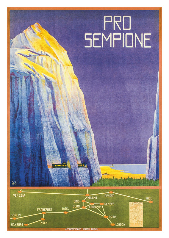 PRO-SEMPIONE - Poster by Hans Eggimann - 1913, a retro postcard made from a magnificent original poster from the GALERIE 123 collection.