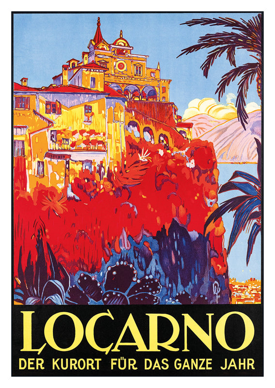 LOCARNO - Poster by Daniele Buzzi - 1926, a retro postcard made from a magnificent original poster from the GALERIE 123 collection.