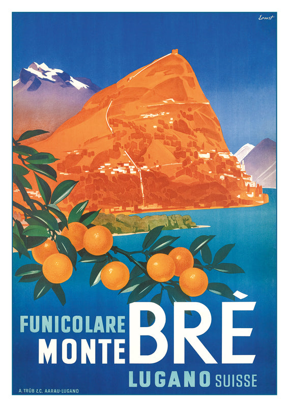 LUGANO - FUNICULARE MONTE BRÉ - Poster by Otto Ernst about 1930, a retro postcard made from a magnificent original poster from the GALERIE 123 collection.