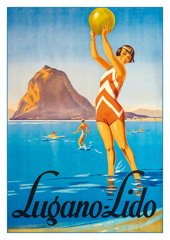 LUGANO - LIDO - Poster about 1930, a retro postcard made from a magnificent original poster from the GALERIE 123 collection.