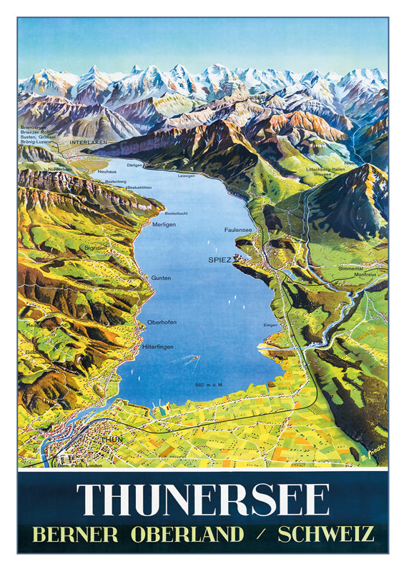 THUNERSEE - Poster by Max Bieder about 1950
Retro postcard made from a magnificent original poster from the GALERIE 123 collection
