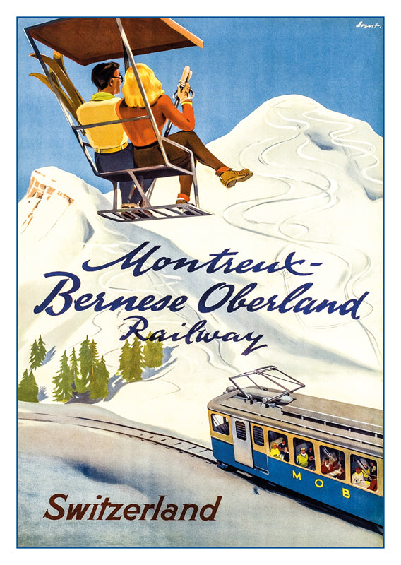 MOB - MONTREUX - BERNESE OBERLAND RAILWAY - Poster by Otto Ernst, 1954
Retro postcard made from a magnificent original poster from the GALERIE 123 collection