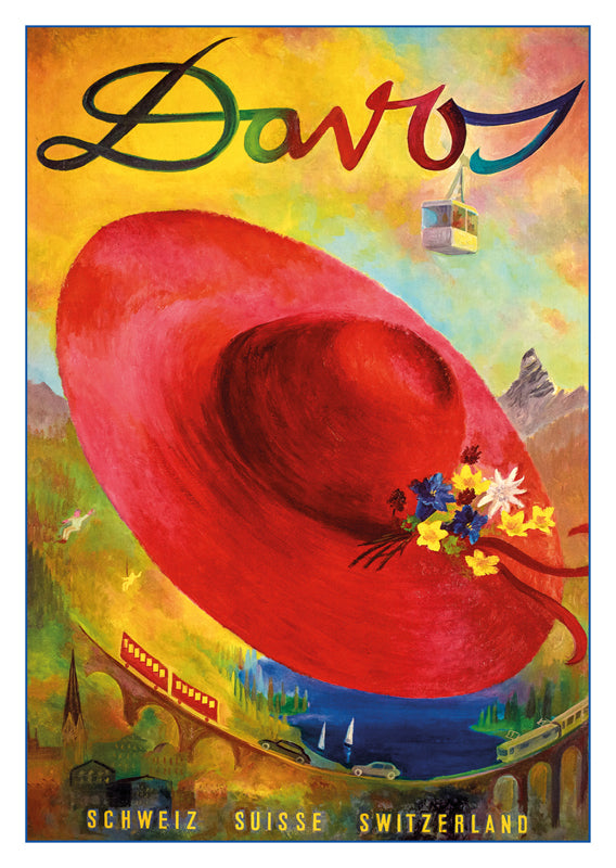 DAVOS - Poster by Wolfgang Hausamann - 1953
Retro postcard made from a magnificent original poster from the GALERIE 123 collection