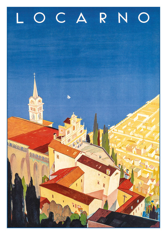 LOCARNO - Poster by Daniele Buzzi - 1944, a retro postcard made from a magnificent original poster from the GALERIE 123 collection.