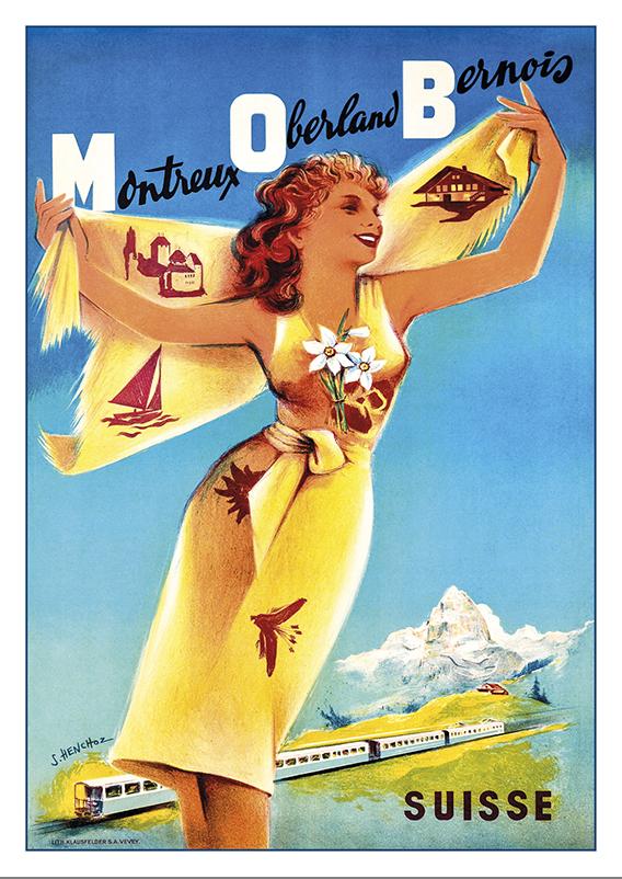 Postcard - MOB - Montreux Oberland Bernois - Poster by Samuel Henchoz - 1952