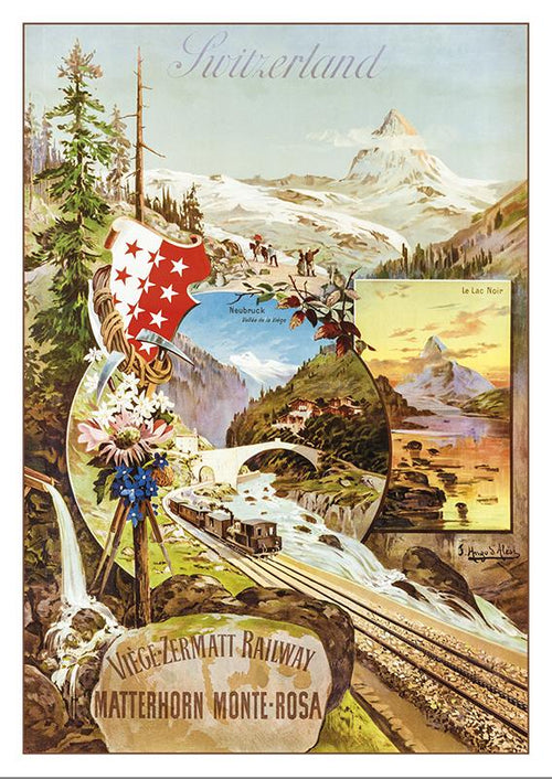 Postcard VIÈGE - ZERMATT RAILWAY MATTERHORN - MONTE-ROSA - Poster by Hugo d’Alési about 1895