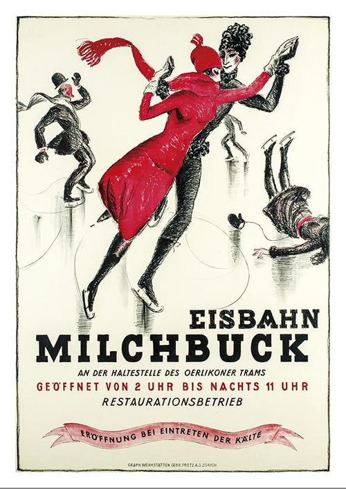 Postcard ZÜRICH - Eisbahn Milchbuck - Poster by Hugo Laubi about 1925