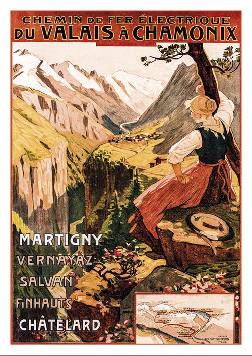 CHEMIN DE FER ÉLECTRIQUE du Valais à Chamonix - Poster by Edouard Ravel - 1906