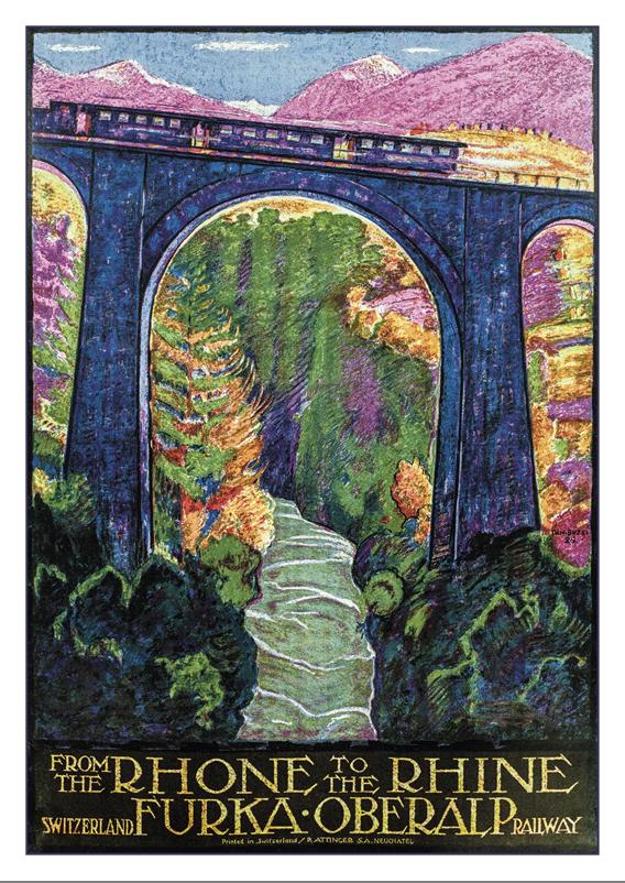 FURKA OBERALP RAILWAY - From the Rhone to the Rhine - Poster by Daniele Buzzi - 1926