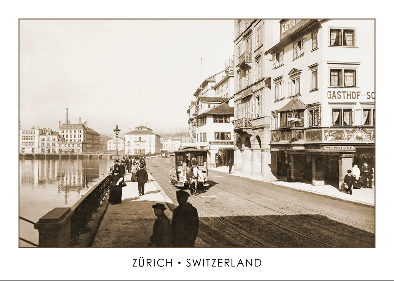 ZÜRICH um 1890 - Pferdetram am Limmatquai