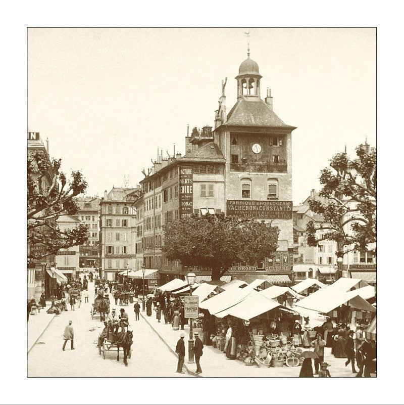 Geneva, Marché de la Tour-de-l’Ile vers 1890, Switzerland