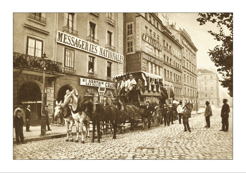 Geneva, Le Grand Quai en 1887, départ de la diligence pour Chamonix, Switzerland
