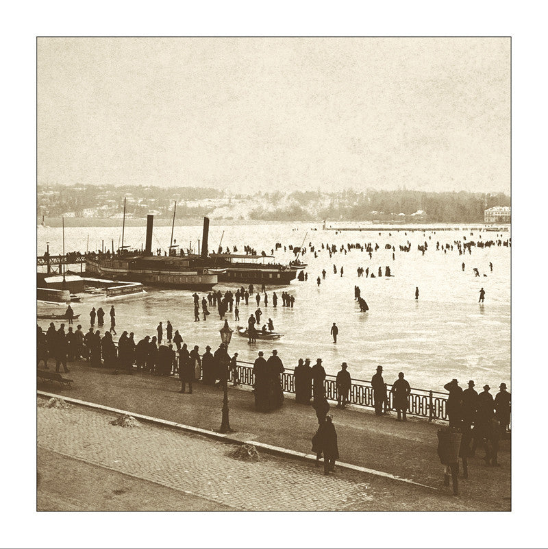 Carte de voeux de Geneva, la rade gelée en 1891, Switzerland