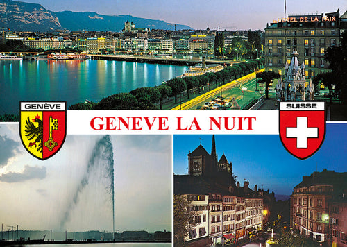 Carte postale de Genève la nuit