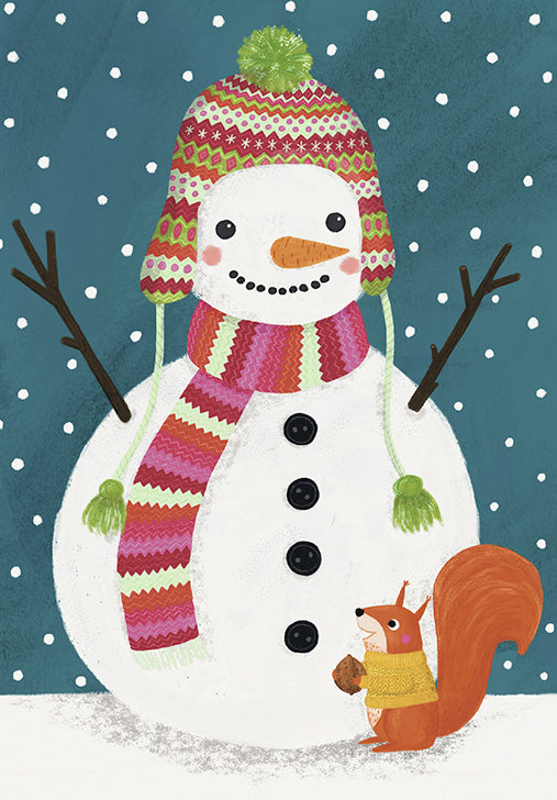 Greeting card - Snowman and squirrel