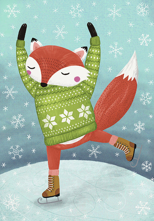 Greetings card - Fox on skates