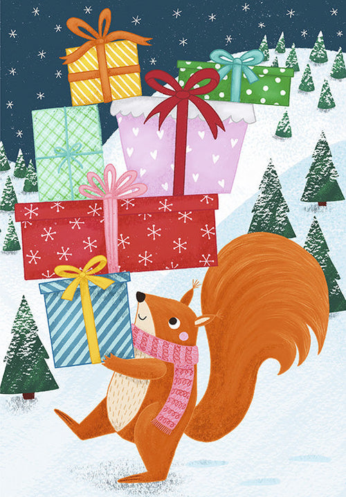 Greetings card - Squirrel with gifts
