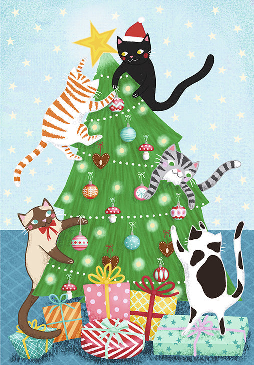 Greetings card - Christmas tree with cats