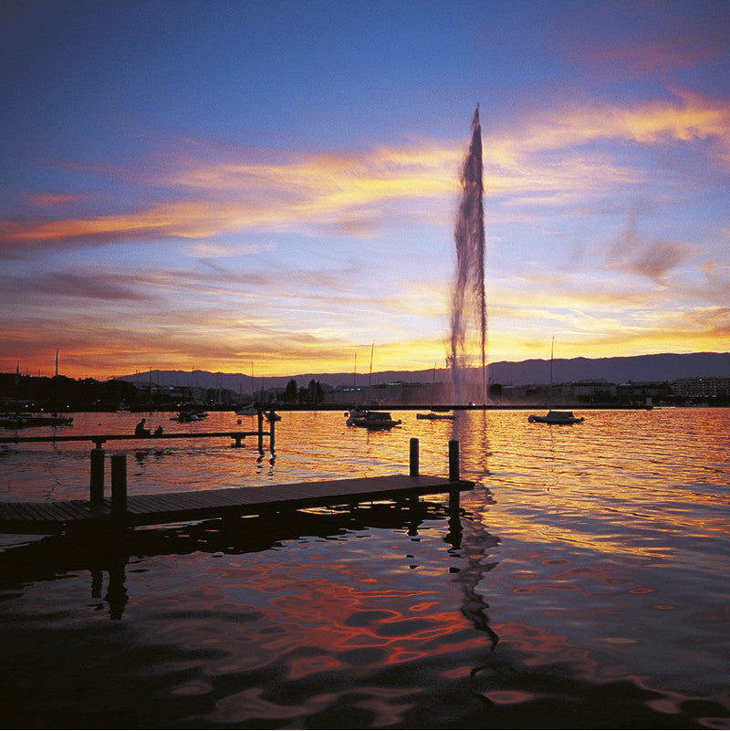 Carte de voeux de Geneva, la rade et le Jet-d'eau, Switzerland