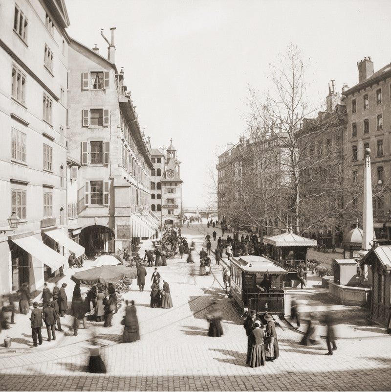 Carte de voeux de Genève, la place du Molard  avant 1896, Suisse