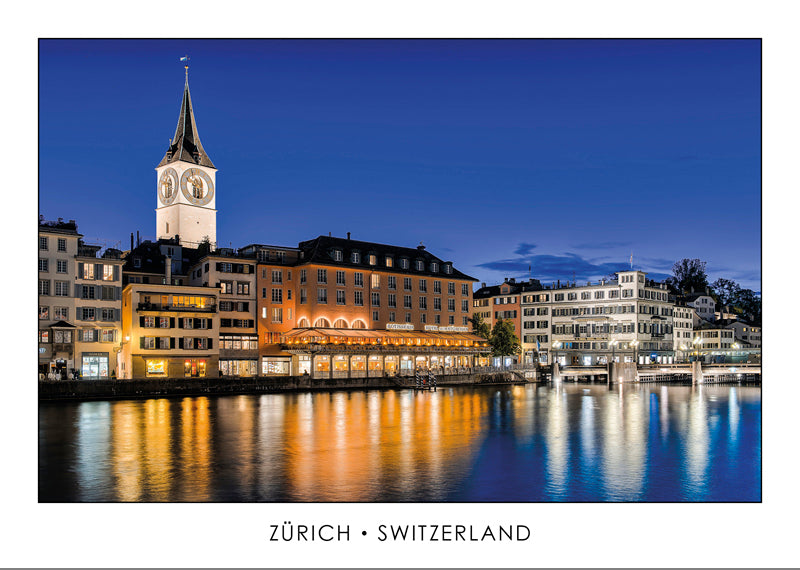 ZÜRICH - St. Peterskirche mit Storchen und Rathausbrücke